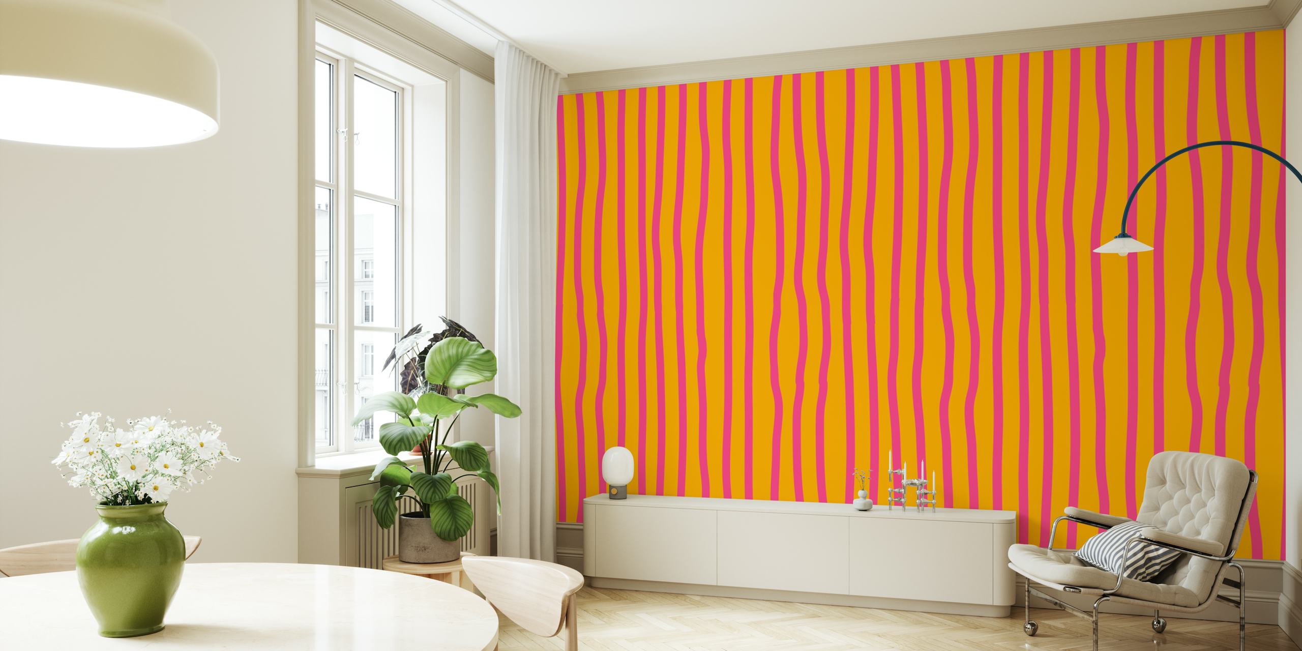 Gestreept oranje en roze design wallpaper